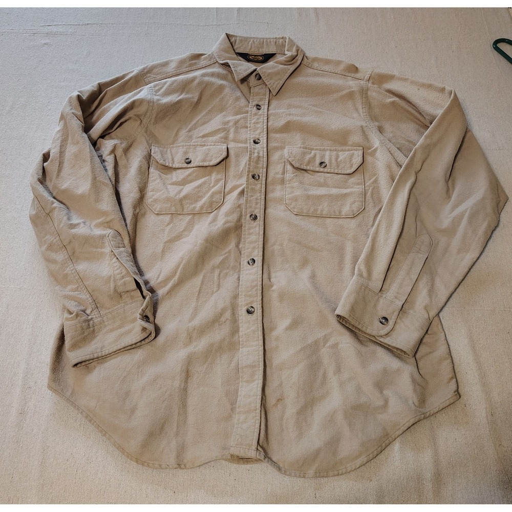 Woolrich Classic Chamois Shirt Mens XL Khaki Heavy Cotton Flannel Button Up 24